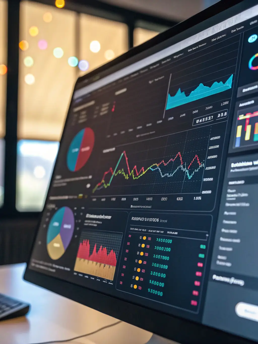 A vibrant image showcasing a digital marketing dashboard with various analytics charts and social media icons, representing MGK Digital's comprehensive marketing strategies.